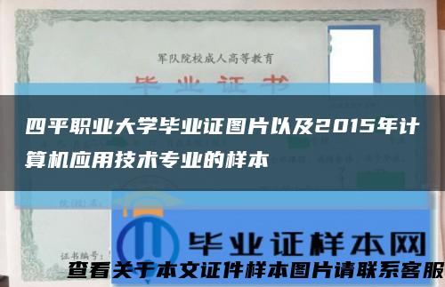 四平职业大学毕业证图片以及2015年计算机应用技术专业的样本缩略图