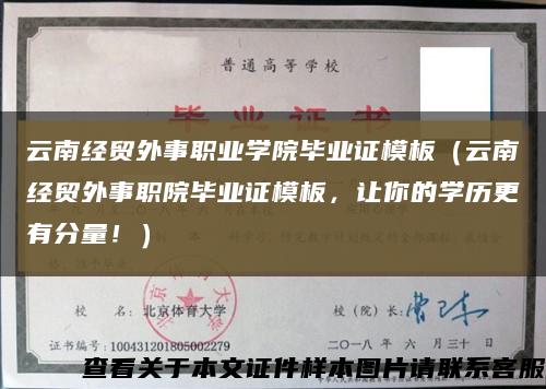 云南经贸外事职业学院毕业证模板（云南经贸外事职院毕业证模板，让你的学历更有分量！）缩略图