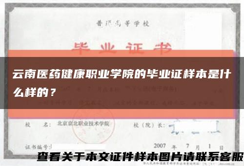 云南医药健康职业学院的毕业证样本是什么样的？缩略图