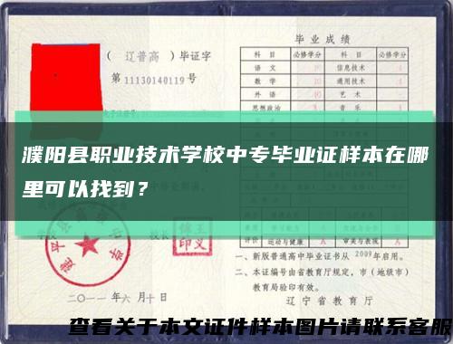 濮阳县职业技术学校中专毕业证样本在哪里可以找到？缩略图