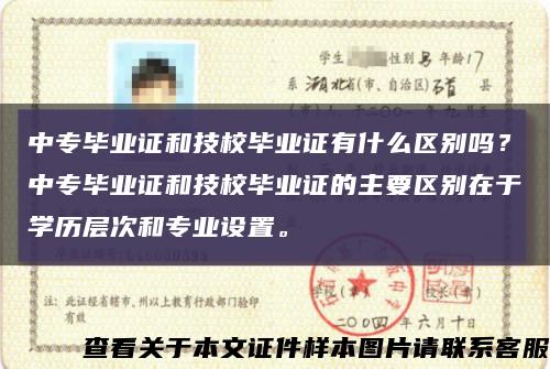 中专毕业证和技校毕业证有什么区别吗？中专毕业证和技校毕业证的主要区别在于学历层次和专业设置。缩略图