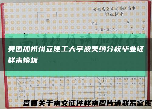 美国加州州立理工大学波莫纳分校毕业证样本模板缩略图