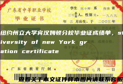 美国纽约州立大学宾汉姆顿分校毕业证成绩单，state university of new York graduation certificate缩略图