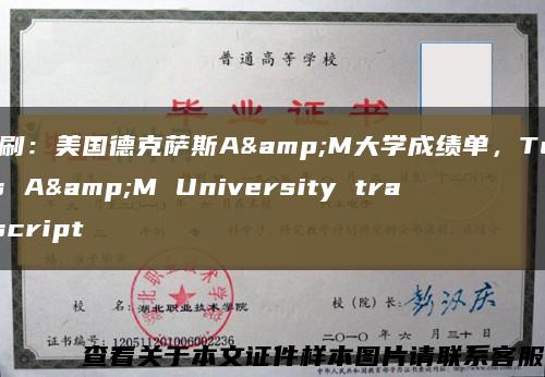 印刷：美国德克萨斯A&M大学成绩单，Texas A&M University transcript缩略图