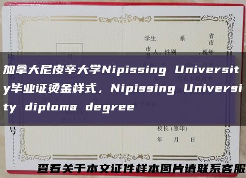 加拿大尼皮辛大学Nipissing University毕业证烫金样式，Nipissing University diploma degree缩略图