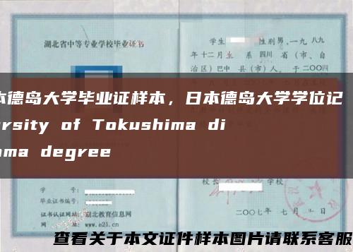 日本德岛大学毕业证样本，日本德岛大学学位记 University of Tokushima diploma degree缩略图