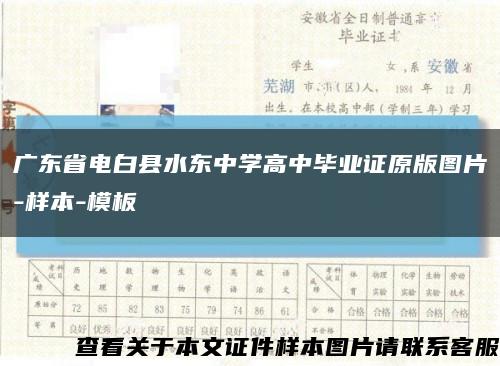 广东省电白县水东中学高中毕业证原版图片-样本-模板缩略图