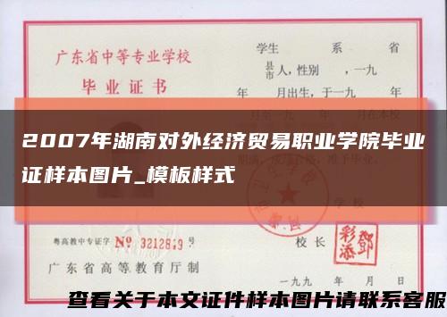 2007年湖南对外经济贸易职业学院毕业证样本图片_模板样式缩略图