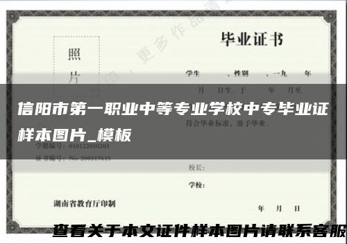 信阳市第一职业中等专业学校中专毕业证样本图片_模板缩略图