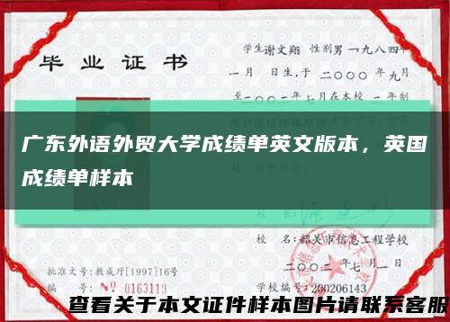 广东外语外贸大学成绩单英文版本，英国成绩单样本缩略图