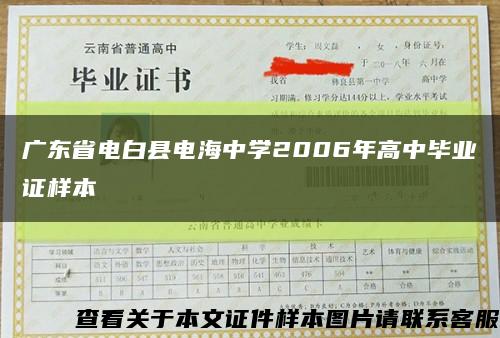 广东省电白县电海中学2006年高中毕业证样本缩略图