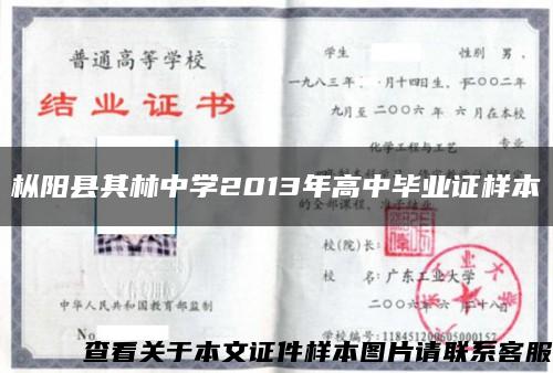 枞阳县其林中学2013年高中毕业证样本缩略图