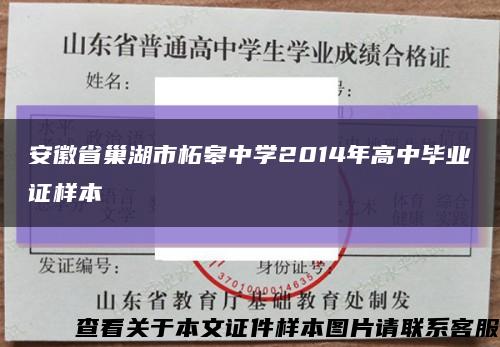 安徽省巢湖市柘皋中学2014年高中毕业证样本缩略图