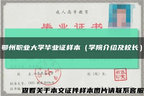 鄂州职业大学毕业证样本（学院介绍及校长）缩略图