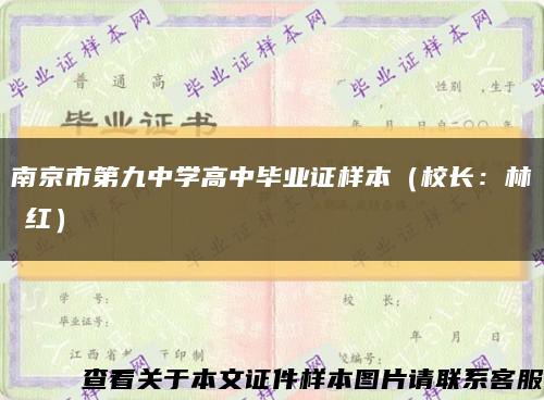 南京市第九中学高中毕业证样本（校长：林啟红）缩略图